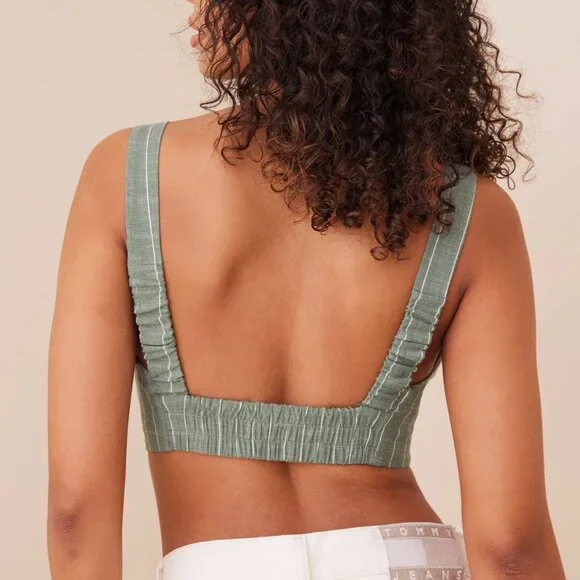 Vero Moda vmserena Strap Bra Top Bustier Smocked Green Stripe Crop Prep Tailored - Picture 2 of 11